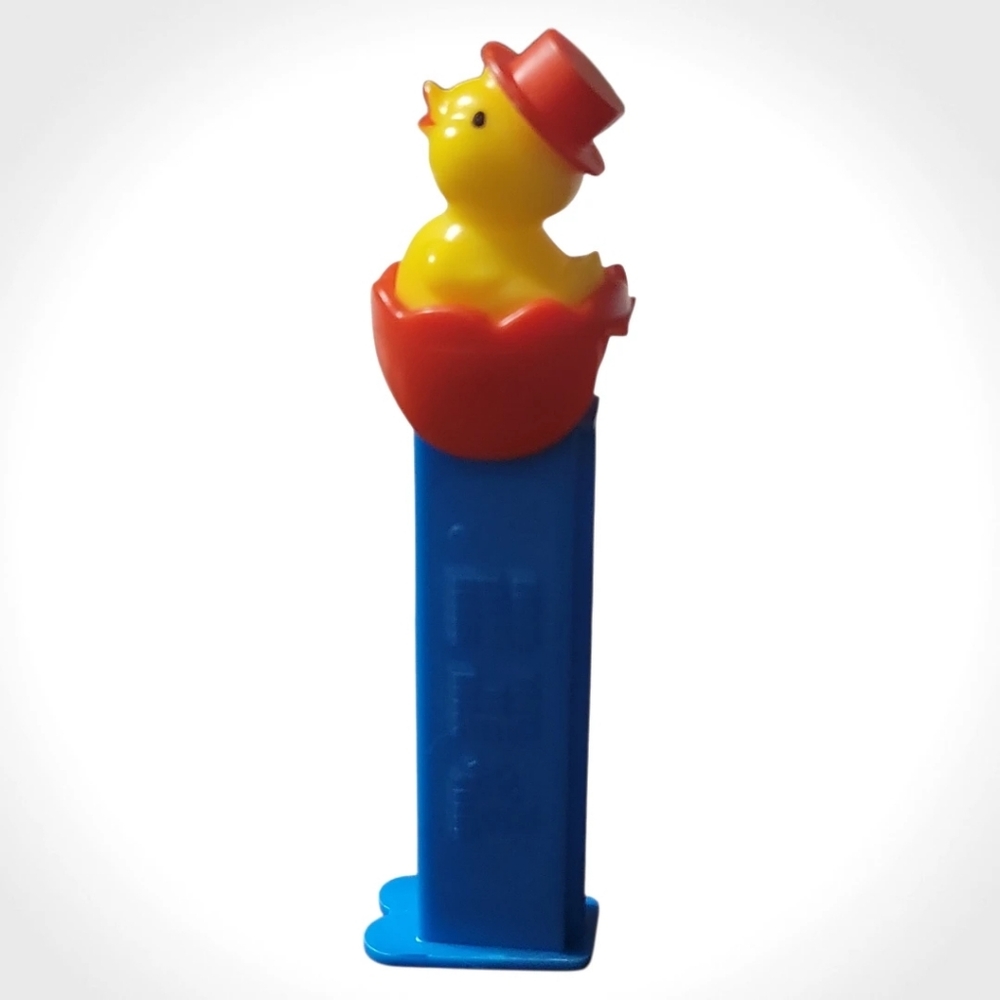 Vtg PEZ Easter Chick Red Hat Blue Footed Candy Dispencer